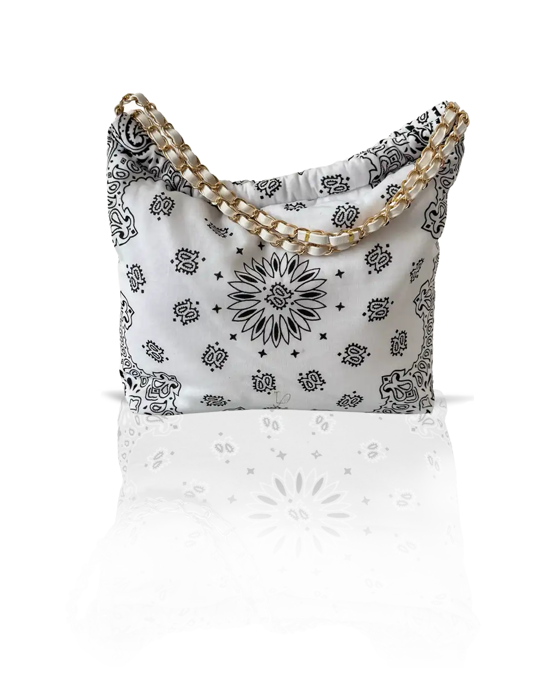 White Bandana bag — personalised embroidery detail