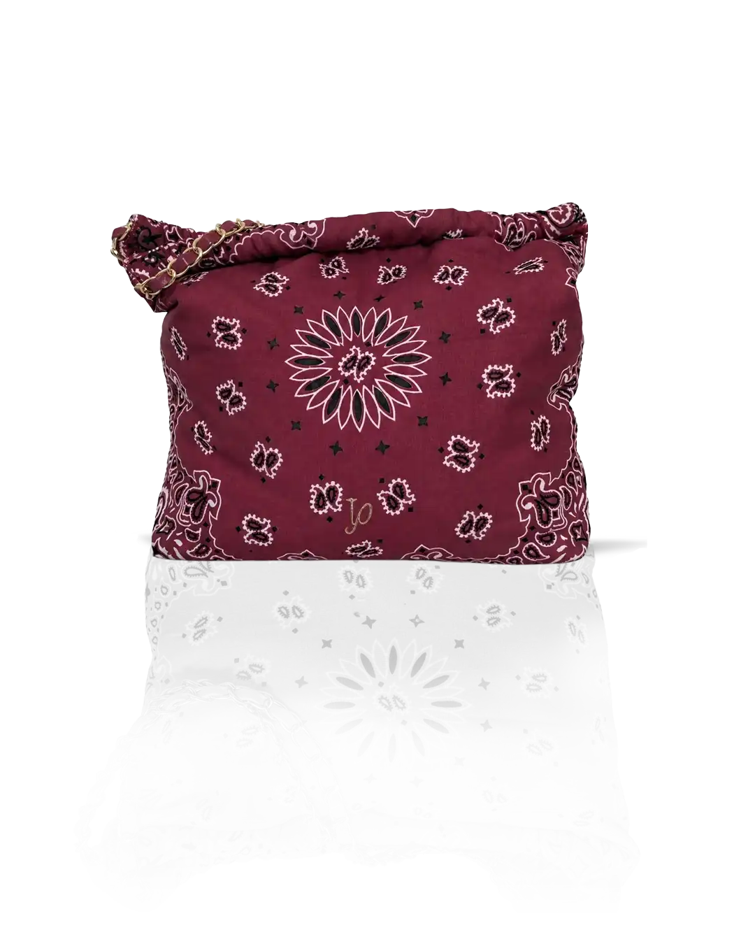 Burgundy Bandana bag — personalised embroidery detail