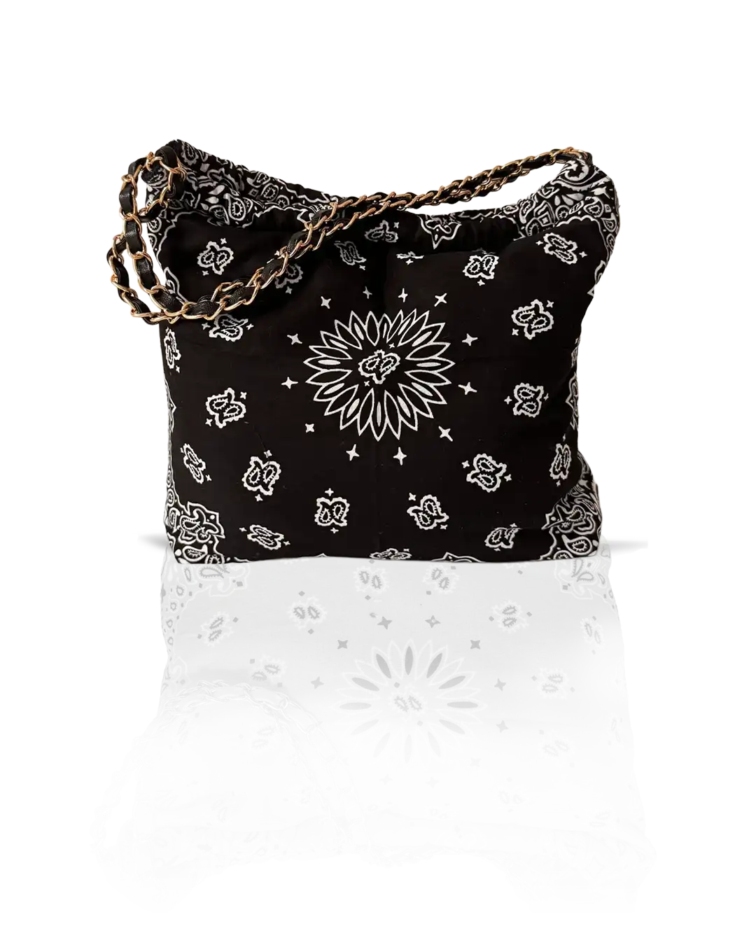 Black Bandana bag — personalised embroidery detail