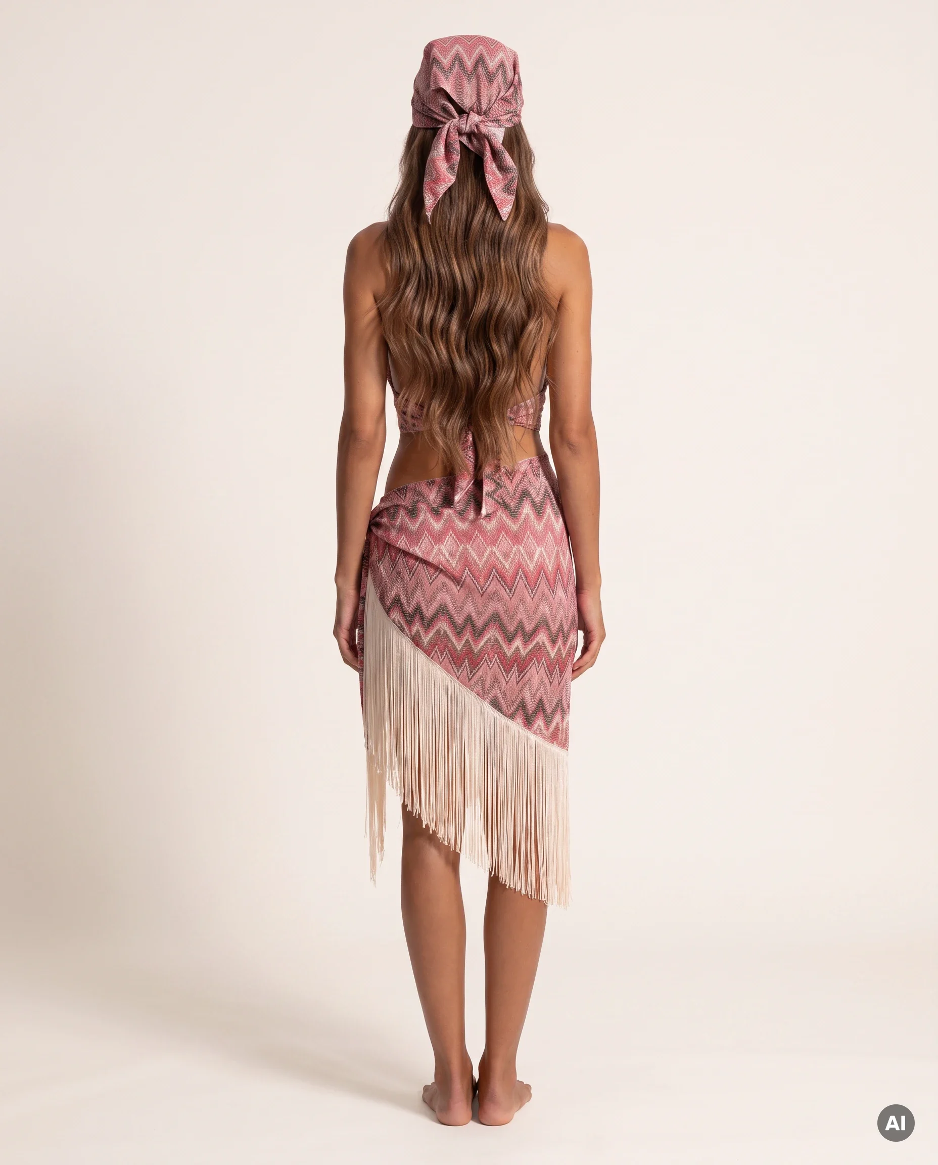 Asymmetric Terracota lurex pareo — back